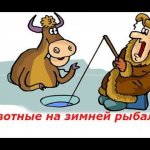дикие животные на зимней рыбалке.